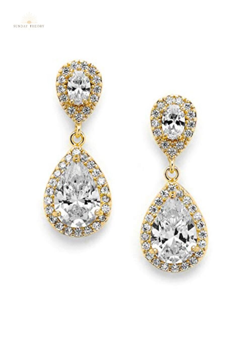 14K Gold Plated Cubic Zirconia Teardrop Dangle Earrings Bridal Wedding